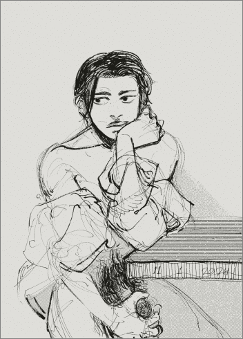 Tugger leaning on table.