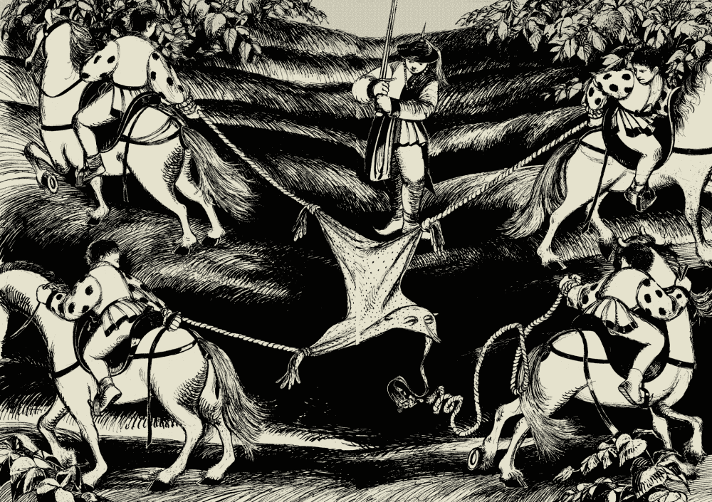 Bora tied to horses.