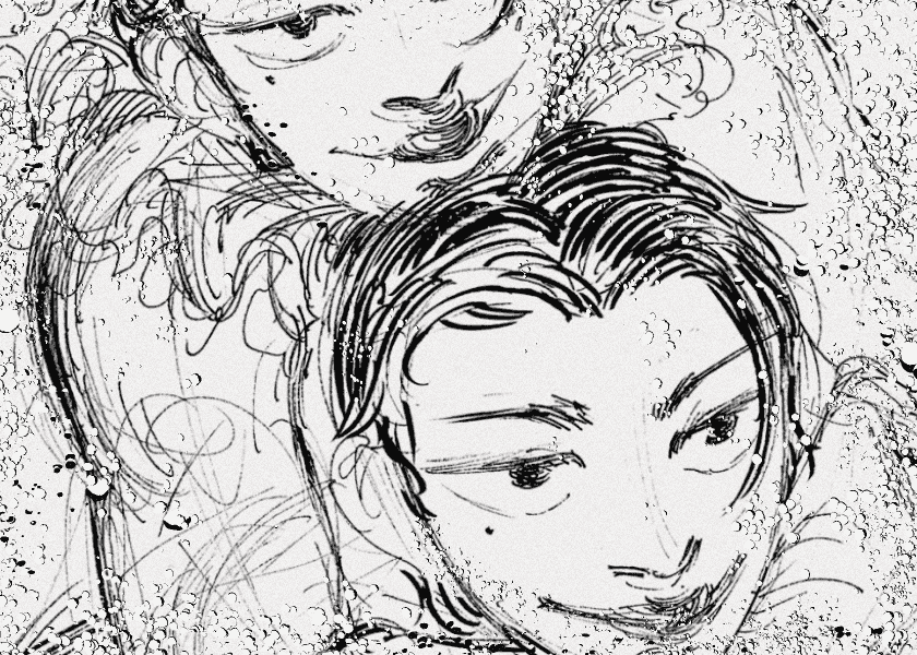 detail of a drawing of twins.